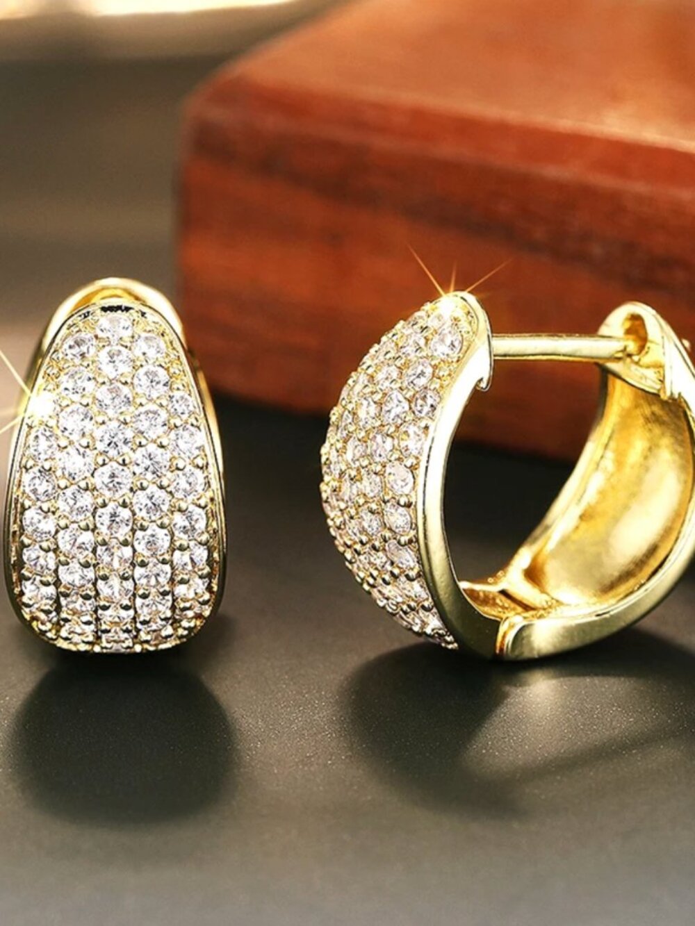 18k White Gold Diamond Hoop Earrings Pave Diamond Small Chunky Hoops - Picture 4 of 6